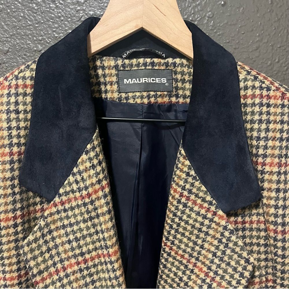 Vintage Maurice’s Houndstooth Suede Accent Blazer Large - Picture 3 of 11